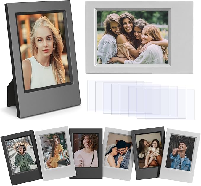 HIYQIN 8 Pack 2x3 Mini Photo Frames for for Fuji Instax Mini 3 inch Picture/Polaroid 3-Inch Films - for Desktop Display Small Wallet Size Picture frame with Clear Protective Covers - Black & Grey