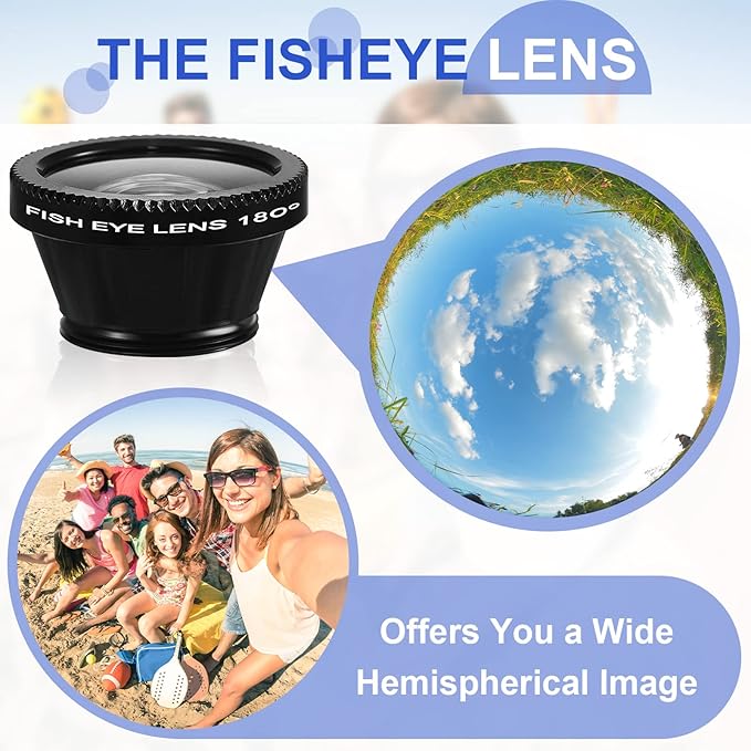 Flutesan 2 Pack Universal 3 in 1 Camera Lens Kit Phone Camera Shot Clip Fisheye Macro Wide Angle Lens Cell Phone Shot Attachments Compatible with Most Smartphones for Video, Live Show, Vlog