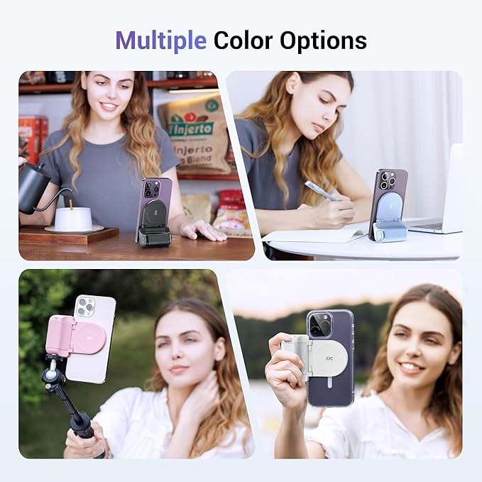JJC Magnetic Phone Camera Grip Handle with Wireless Shutter Remote, Magsafe Camera Handle Bluetooth Bracket for iPhone Android Smartphone with 1/4” Tripod Screw for Video Photo Shooting (White)