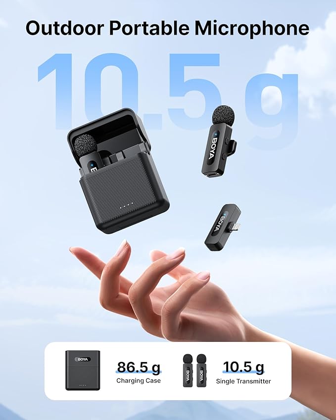 BOYA V3 Wireless Lavalier Microphone for iPhone with MFi Certified Lightning Port, 36H Battery Life with Charging Case, Noise Canceling Clip on Lapel Microphone Wireless Mini Mic for Video Recording