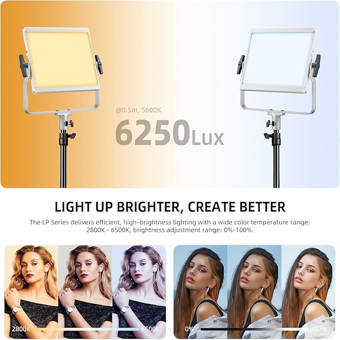 Godox LP400Bi Bicolor LED Video Light with Barndoor, 36W 2800K-6500K 6250Lux LED Panel Light with 11 FX Effects APP Control CRI/TLCI 96+ Dimmable 0-100% Studio Soft Light for Videography