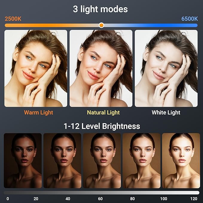 Rechargeable Ring Light with Stand for Video Recording, Dimmable Lighting Tripod for iPhone, Square Light with Phone Holder for Content Creators, Selfie, Makeup, Live Streaming, TikTok