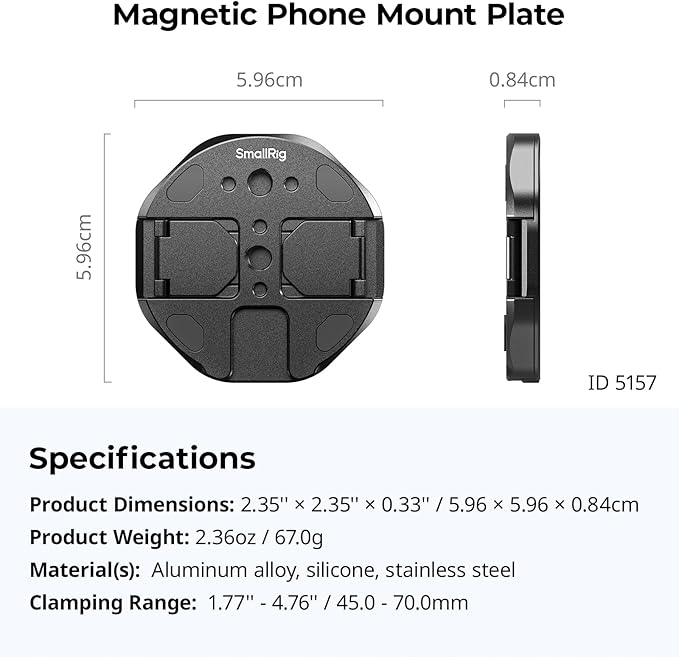 SMALLRIG SSD Magnetic Phone Mount Bracket SSD Holder with Magsafe, 45-70mm（1.77''-2.76'' Wide Clamping, 1/4"-20 Threads and Cold Shoe, for Samsung T3/T5, for SanDisk, for Crucial, for iPhone - 5157