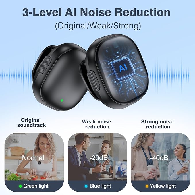 Professional Wireless Microphone for iPhone, Wireless Lavalier Microphone, 3-Level AI Noise Reduction, 350ft Range Hi-Fi Sound, for iPhone/iPad/Android/Camera, Mic for Video Recording YouTube