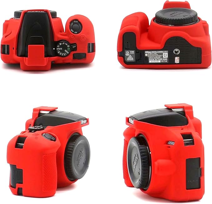 Professional Secure Silicone Camera Cases Bag Housing Rubber Body Skin for Nikon D3500 Digital SLR Camera (Red)