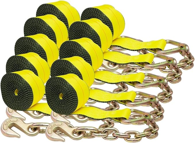 Mytee Products 10 Pack 4" x 40' Heavy Duty Winch Straps with Chain Anchor WLL# 5400 LBS - Flatbed Tie Down Truck Straps - 4 Inch Cargo Control for Flatbed Truck Utility Trailer