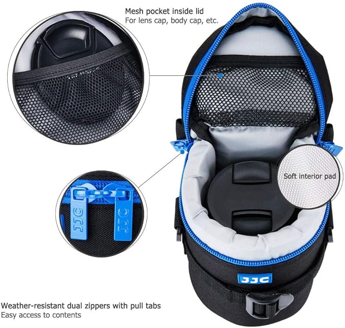 JJC Deluxe Lens Case Pouch Bag for Canon EF-S 17-55mm/17-85mm,EF 35mm f2, RF 85mm f2 Macro, Nikon AF-S 18-200mm/18-105mm/18-300mm/55-200mm, Fujifilm XF 56mm f1.2 R & More Lens Below 3.1" x 5.3"(D x L)
