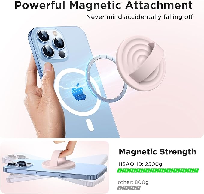 Upgraded Magnetic Phone Grip, Liquid Silicone Soft and Portable, Removable Finger Loop Ring Grip Holder for iPhone, Strong Magnetic Attraction, Compatible with MagSafe Phone Case, Lovely Pink