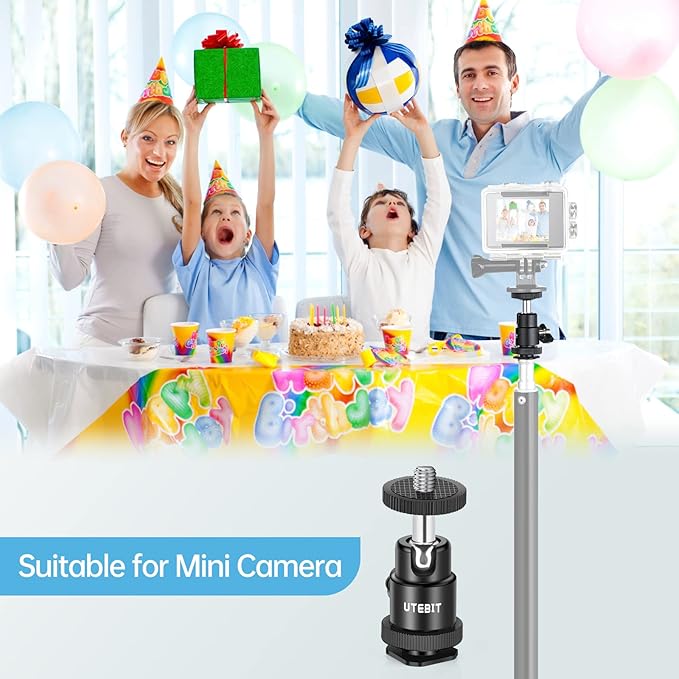 UTEBIT 2 Pack Universal 1/4" Swivel Mini Ball Head Screw Tripod Mount, 360 Degree Rotating Mount Base Adapter 1/4" Camera Hot Shoe Mount for DSLR Cameras Vive Tripods Monopods Camcorder Light Stand