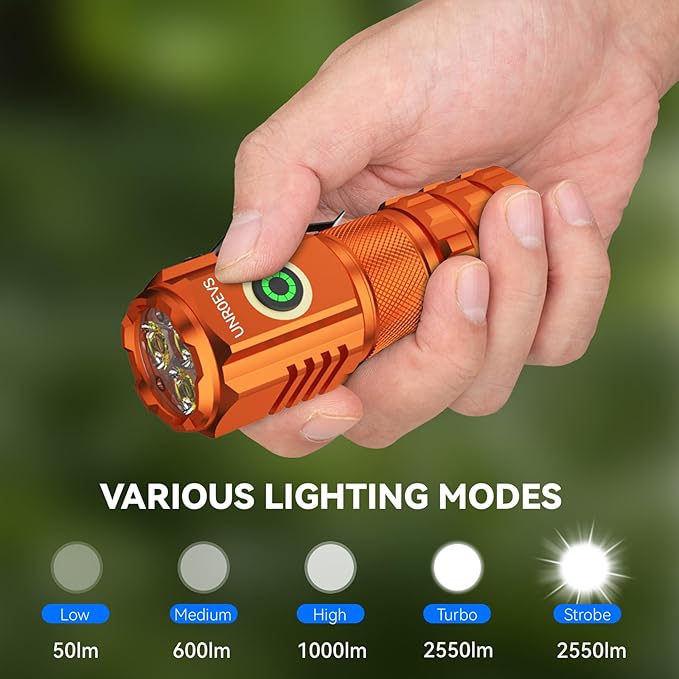 XC06 Mini Flashlight Rechargeable,Pocket Flashlight with Magnet,Super Bright Small Compact Flashlight,5 Modes EDC Flashlight for Camping,Emergency. (1, Orange)