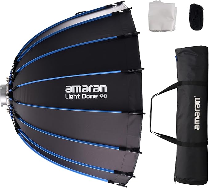 Amaran Light Dome Bowens Mount Modifier,Size 90cm(3ft),Quick-Release Design with Grid,Two Difusion and Carrying Bag,Compatible with Amaran COB Lights and Other Bowens Mount fixtures (Light Dome 90)