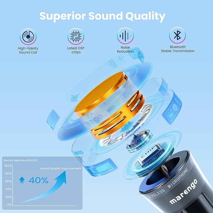 Wireless Microphones, Professional UHF Dual Metal Karaoke Microphone Wireless with Rechargeable Receiver(260 FT), Plug and Play, Handheld Wireless Microphones System for Speaker Speech Wedding Church