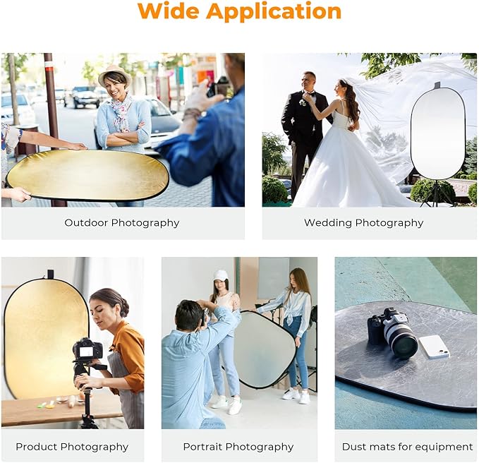 K&F CONCEPT 40" x60”(100x150cm) 5-in-1 Oval Foldable Reflector with Carrying Bag, Gold, Silver, Black, White Reflective Fabric and Translucent Soft Fabric for Studio Lighting
