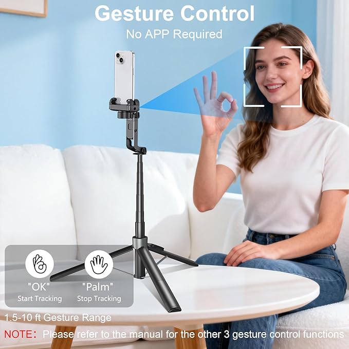 Gimbal Stabilizer for iPhone and Android, Auto Face Tracking Tripod 360 Rotation, Selfie Stick with Gimbal Stabilizer, 71” Phone Stabilizer with Remote Control & Light for Vlog Video Recording