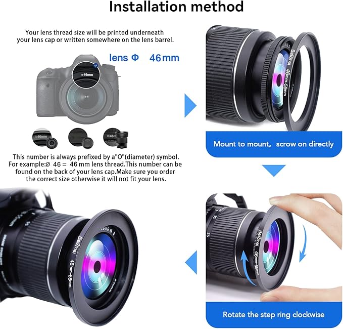 46mm to 55mm Camera Filters Ring,Filters Ring Compatiable All Brands Ø46mm Lens to Ø55mm UV ND CPL Camera Filter accessory.Made of CNC