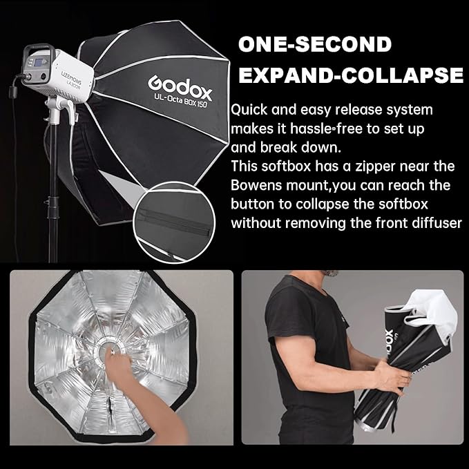 Godox Quick Release Octagon Umbrella Softbox,UL 59.1” Bowens Mount Soft Box with Honeycomb Grid Light Diffusers Carry Bag for Studio Outdoor Strobe Flash,Product Portrait Photography Live Streaming