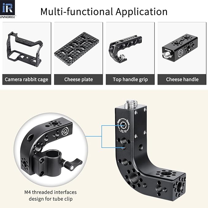 INNOREL CB2L ARRI Positioning Top Handle Extension Universal CNC Multi-Function Cheese Handle 90° Right Angle Fixture Handle 3/8" Screw Fixed for Camera Rabbit Cage Video Equipment Gimbal Stabilizer