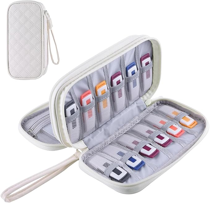 COOTHINE USB Flash Drive Holder Case, Portable Storage Bag Organizer for Samsung/Sandisk Memory Stick/Thumb Drive/Jump Drive/SD Card, with 18 Slots (White Beige)