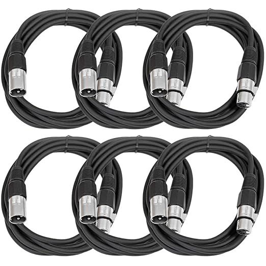 SEISMIC AUDIO - SAXLX-10 - 6 Pack of 10' Black XLR Male to XLR Female Patch Cables - Balanced - 10 Foot Patch Cords