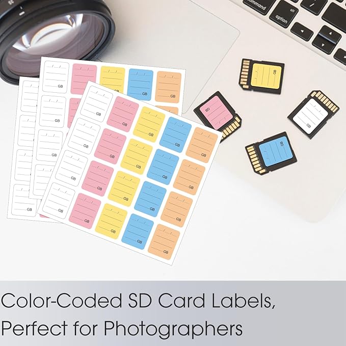 YEWROXY SD Card Labels, Stick-On Camera Memory Card Labels for Photographers,Multi-Color Stickers for SD Cards Classcification and Storage, Self-Adhesive, Writable(200PCS, 0.98"x0.78")