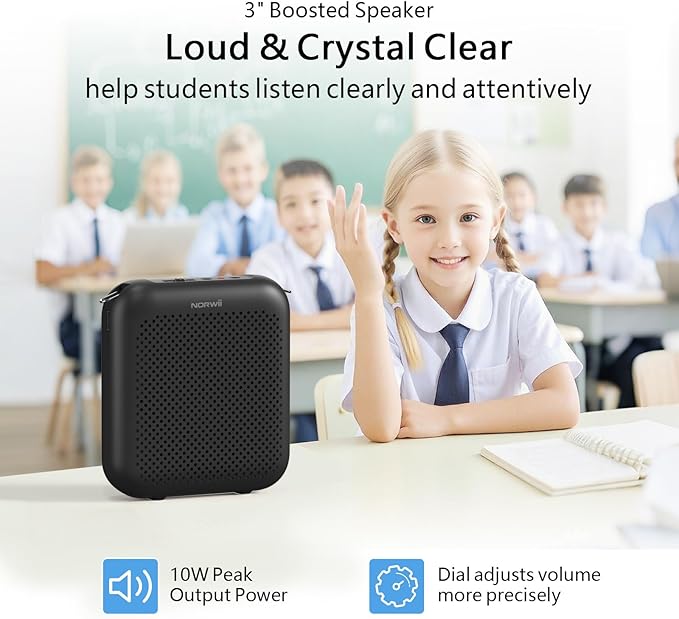 Norwii Bluetooth Voice Amplifier, Power Amplifiers, Portable Mini Wired Microphone Headset for Teacher Classroom & Outdoor Lectures, Teaching, Tour Guides, USB-C Rechargeable - 2000mAh, Black