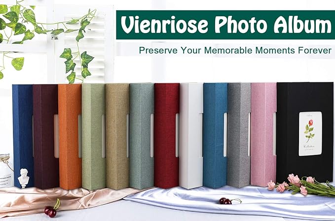 Vienrose Linen Photo Album 300 Pockets for 4x6 Photos Fabric Cover Photo Books Slip-in Picture Albums Wedding Baby Skyblue
