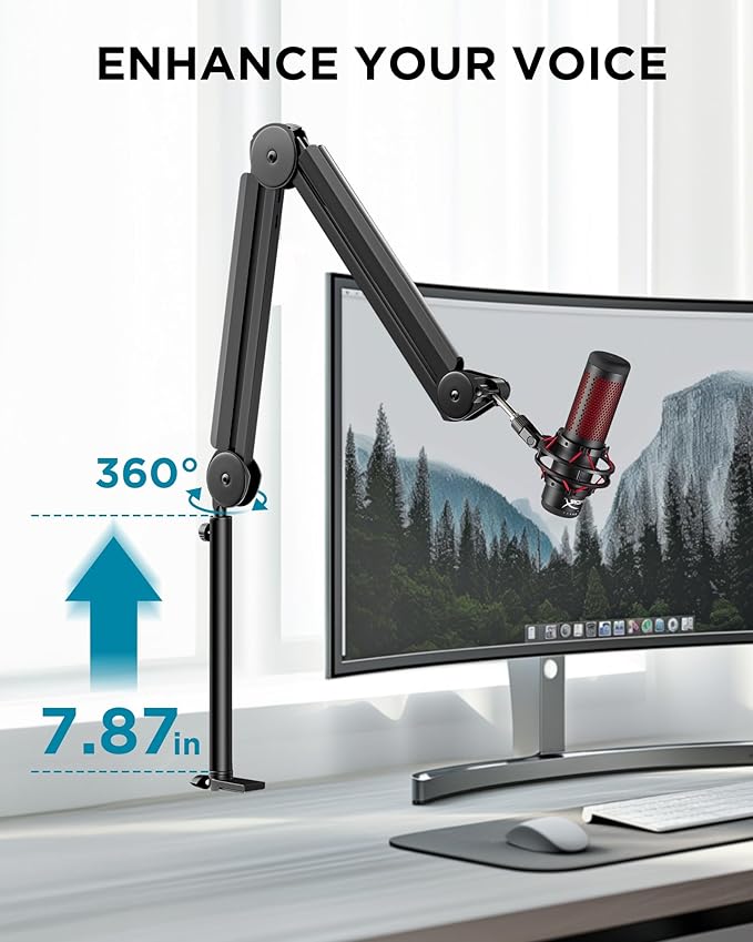 InnoGear Microphone Boom Arm Extension Tube Aluminum Alloy Mic Stand Extension Riser Desk Mount Mic Arm Extension Rod for Microphone Suspension Boom Scissor Arm Stand Holder