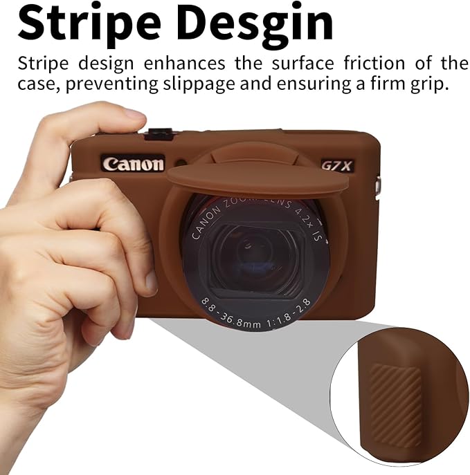 Easy Hood G7X Mark II Case, Protective Case for Canon Powershot G7X Mark II Digital Camera, Removable Lens Cover Silicone Sleeve Soft Camera Cover Rubber Protective Body Skin - Brown