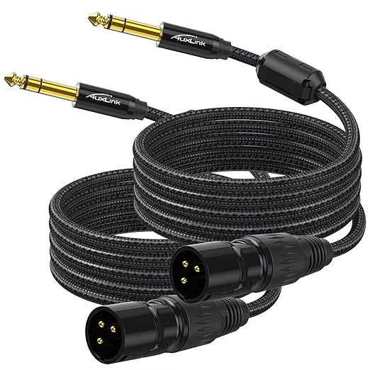 XLR Male to 1/4 Cable 25ft 2 Pack, Balanced TRS to 6.35mm Gold-Plated Connectors Nylon Braided, Quarter Inch to XLR Male Cable