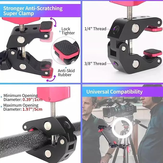 Zunate 22in Magic Arm with Clamp, 360° Adjustable Super Clamp Camera Mount, Long Articulating Arm with Phone Holder, 1/4in 3/8in Thread for Monitor, Microphone, DSLR