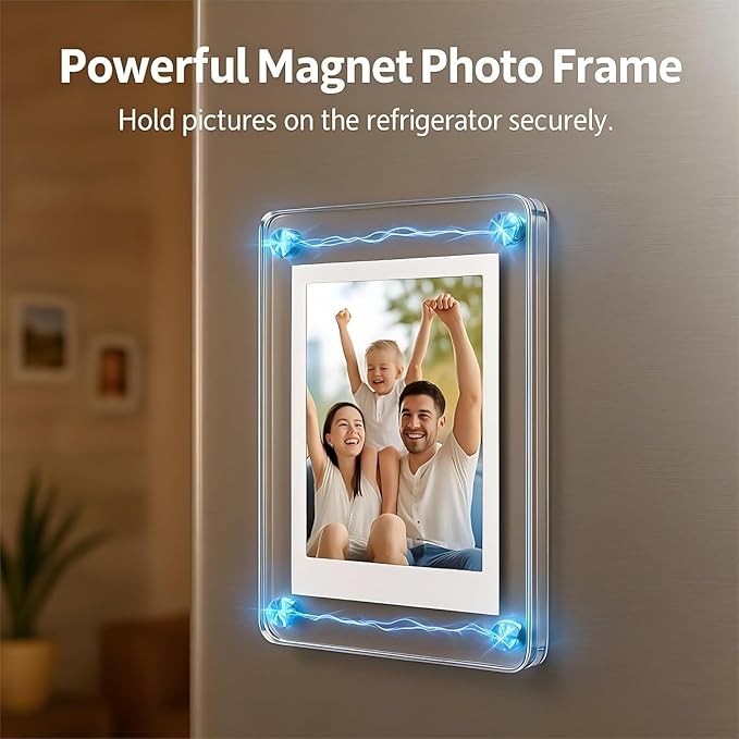 10 Pack Acrylic Fridge Magnetic Frame for Polaroid, Ultra Clear 2.36x3.54" Mini Picture Frames for Instax Mini, Double Sided Photo Refrigerator Polaroid Magnet Picture Frame, Picture Display Frame