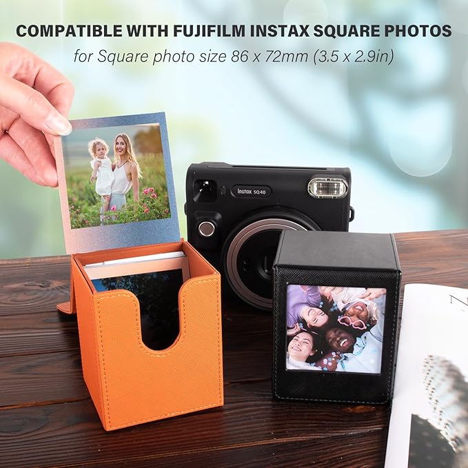 Photo Case for Instax Square SQ Film, Square Picture Holder, Photo Storage Box Compatible with Fujifilm Instax Square SQ1 SQ20 SQ40 SQ10 SQ6 SP-3 Instant Cameras - Brown