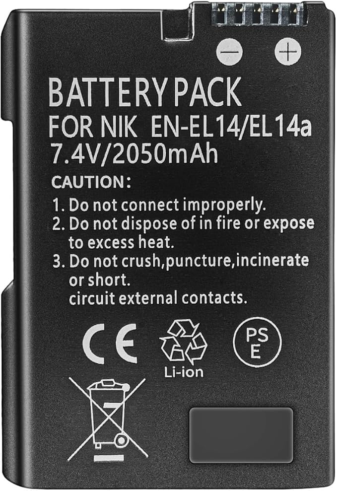 EN-EL14 / EN-EL14a Lithium Ion Battery Packs, 7.4V 2050mAh Compatible with Nikon D5100 D3200 D5300 D3100 D5200 D3300 D5500 D3400 Df D3500 D5600 P7000 P7100 P7700 P7800 Digital Camera (1 Pack)