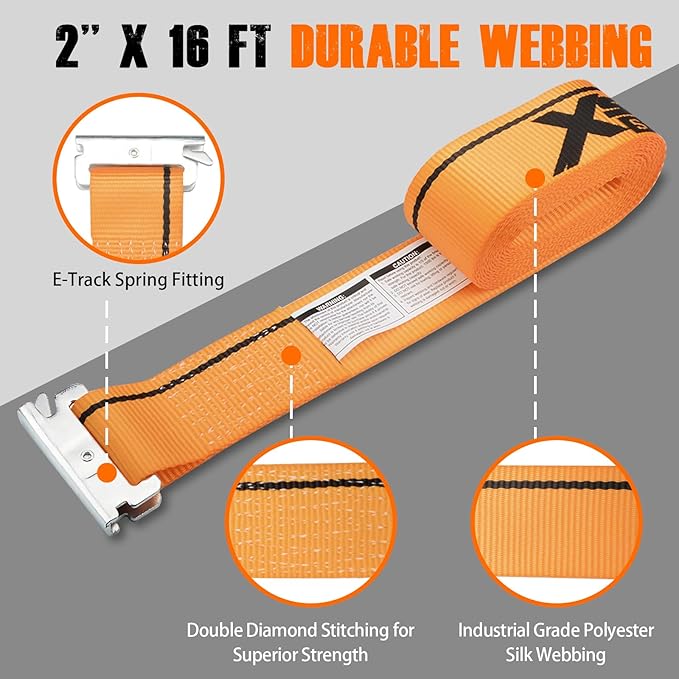 XSTRAP STANDARD 4 Pack E-Track Ratchet Straps 2" x16', 4400 LBS Break Strength Interior Van Solution Heavy Duty Tie Down Strap for Moving, Truck, Trailers, Motorcycles, Kayaks, Car Roof, Yellow