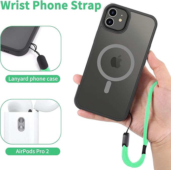 CACOE Phone Lanyard 2 Pcs-1 Pcs Adjustable Neck Strap, 1 Pcs Wrist Strap, 2 Pads, Universal Crossbody Multifuctional Cell Phone Lanyards Compatible with Most Smartphones(Light Green)