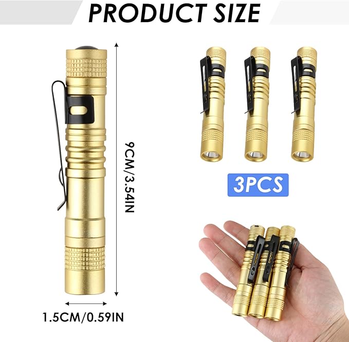 Mini Flashlight, AAA Small Pen Light with Clip, Portable 500lm Pocket Pen Flashlight for Inspection Repair Outdoor Emergency (3 Pack, Yellow, 3.5")