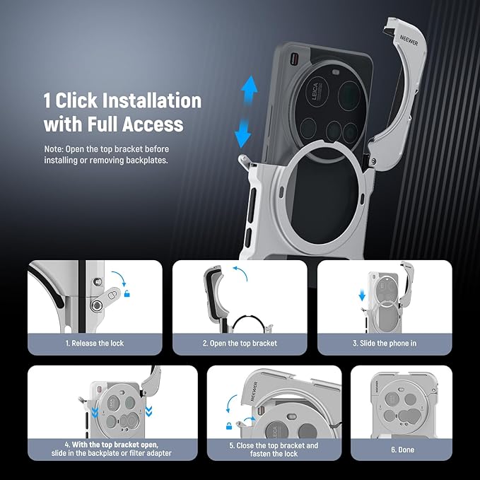 NEEWER 15 Ultra Cage, Quick Release Video Rig Case Phone Stabilizer Holder Compatible with Xiaomi 15 Ultra with 67mm Filter Adapter & 17mm Lens Backplate for Video Recording Filming, PA091 Silver