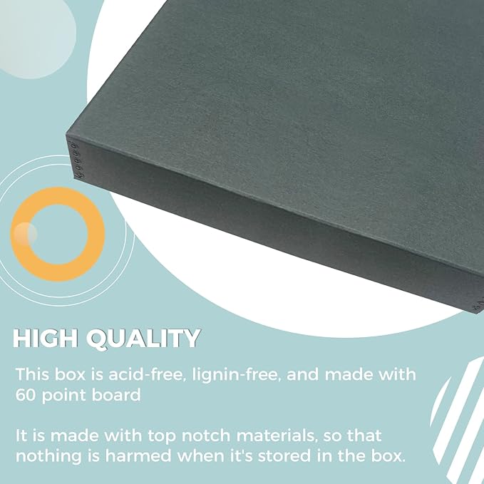 Golden State Art, Archival Storage Box, Acid-Free Drop Front Museum Box with Metal Edge for Storing Artwork Photos Documents Prints Arts And Crafts (Gray-16.75x20.75x3 Inches)