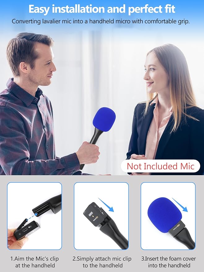 YOUSHARES Handheld Adaptor with Foam Cover, Compatible with Rode and DJI Wireless Microphones for Interviews (Blue Foam)