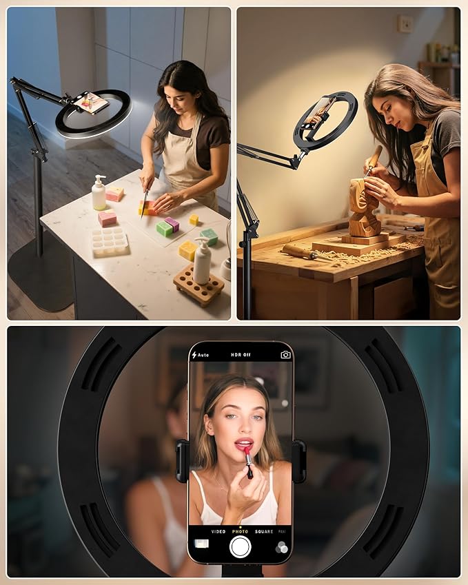 LUXSURE Tripod for iPhone with Light,71" Overhead Phone Mount with Phone Holder,Adjustable Ring Light with Stand and iPhone Tripod for Video Recording,Cooking,Painting,TikTok,YouTube
