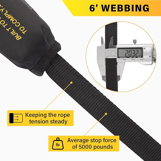 TRSMIMA Fall Protection Retractable Lanyard - 6FT Twin Leg Self Retracting Lanyard Tangle-Free Webbing Shock Absorber Dual Aluminum Rebar Hook Aluminum Carabiner ANSI
