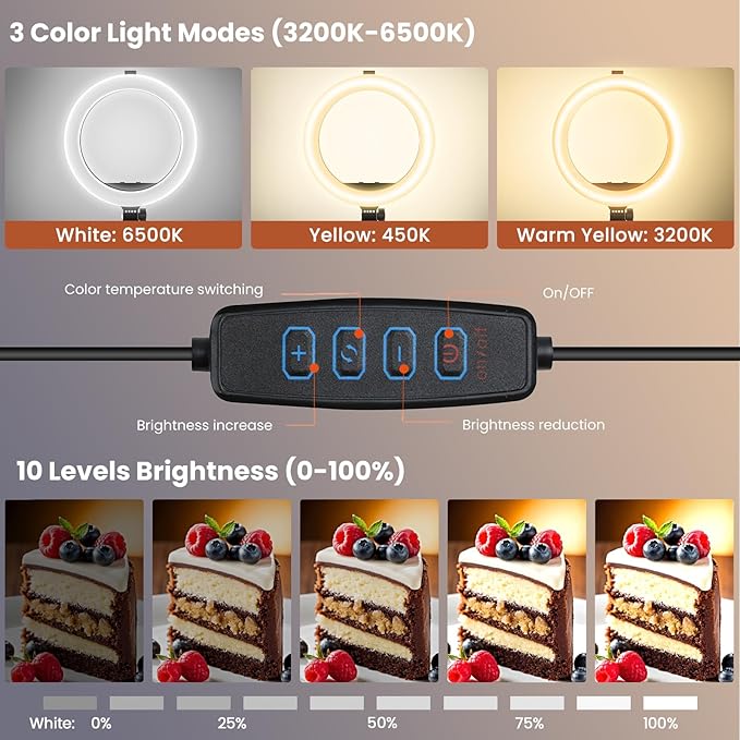 Ring Light Overhead Phone Mount with Casters, Dual-Purpose Floor/Desk Light Tripod for iPhone, Selfie Phone Tripod for Video Recording/Live Streaming/Cooking