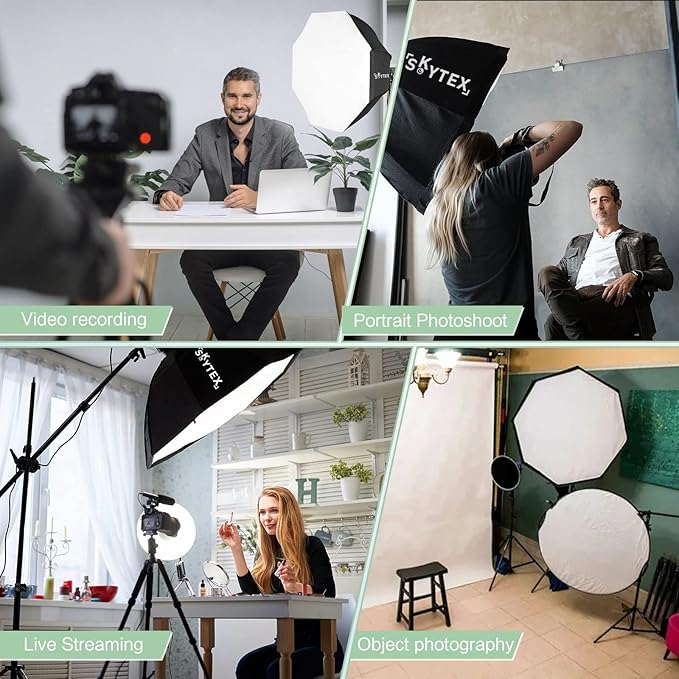 Skytex Octa Softbox Lighting Kit(2pack), Skytex 20x28in Octa Soft Box|135W 2700-6400K E27 LED Bulb Continuous Photography Lighting, Photo Studio Lights Equipment for Camera Shooting, Video Recording