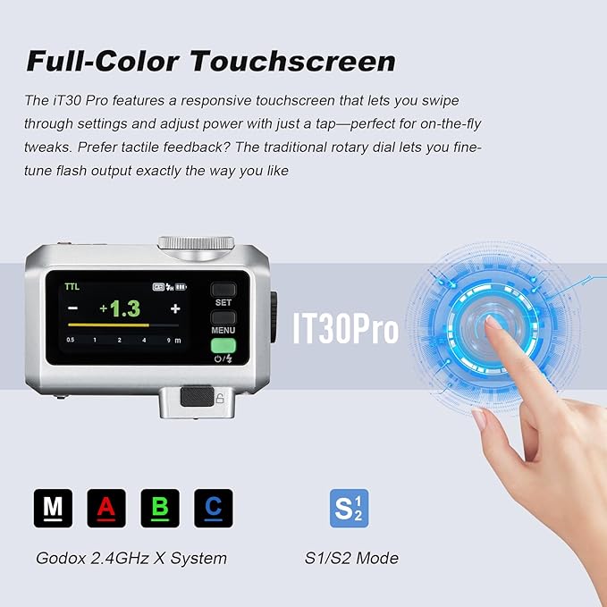GODOX IT30Pro C GN15 IT30 Pro C IT30ProC IT30Pro-C TTL Mini Flash Kit for Canon with White Diffuser HSS 1/8000s 2.8" Full-Color Touchscreen(White)——Godox Authorized Distributor