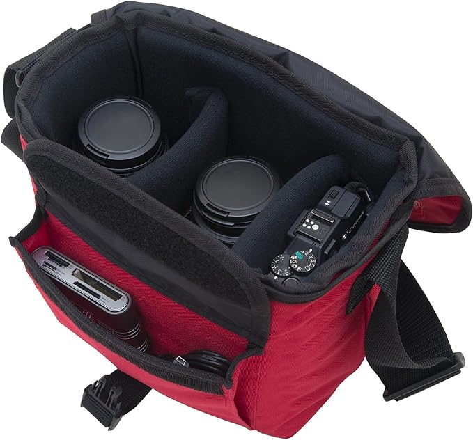 Manhattan Portage Aperture Camera Bag Water-Resistant DSLR & Tech Crossbody with Removable Padded Insert (Red)