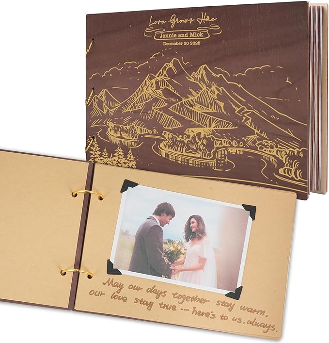 Custom Travel Photo Album, Personalized Wooden Scrapbook, Retro Wedding Photo Album, Couples Scrapbook Anniversary Birthday Engagement Memorial Gift