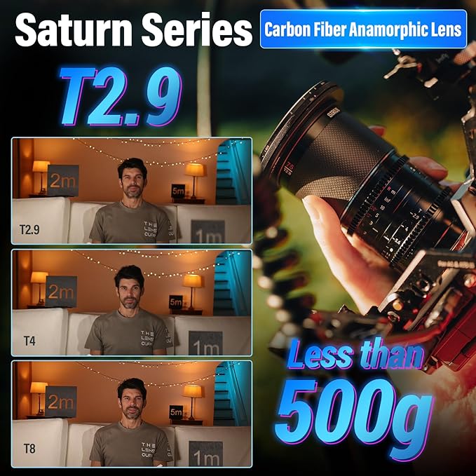 SIRUI Saturn 75mm T2.9 1.6X Full Frame Carbon Fiber Anamorphic Lens, Cine Lens for E Mount Cameras, Less Than 500g (Blue Flare)
