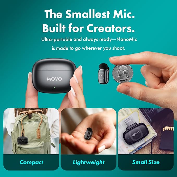 Movo NanoMic Dual Lightning Wireless Microphone for iPhone 14 and Below– Lavalier Mic for iPhone, Great for Vlogging, TikTok, Content Creation