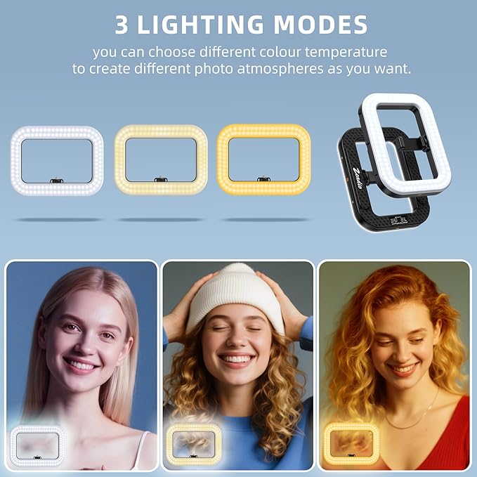 Zeadio Selfie Ring Video Light, Smartphone Handheld Grip with Powerful 20W LED Light, Adjustable Color (2500K-8500K), for Filmmaking Live Steam YouTube Video Recording etc