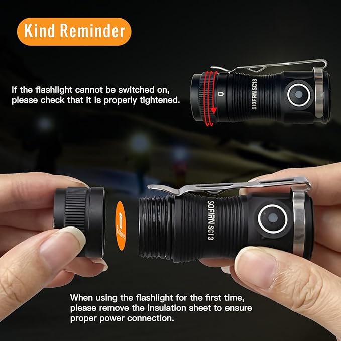 sofirn LED Small Flashlight USB C Rechargeable, SC13 Bright 1300 Lumens EDC Keychain Flashlights with IPX8 Waterproof, Portable Key Ring Mini Flash Light for Everyday Carry Camping Hiking